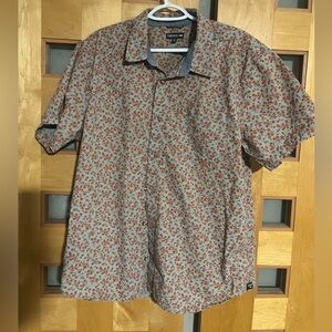 Toad&Co Red and Gray Floral Casual Button Down Shirt, XL